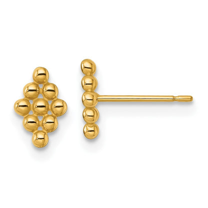 14k Yellow Gold Polished and Beaded Marquise Stud Earrings Gift for Women