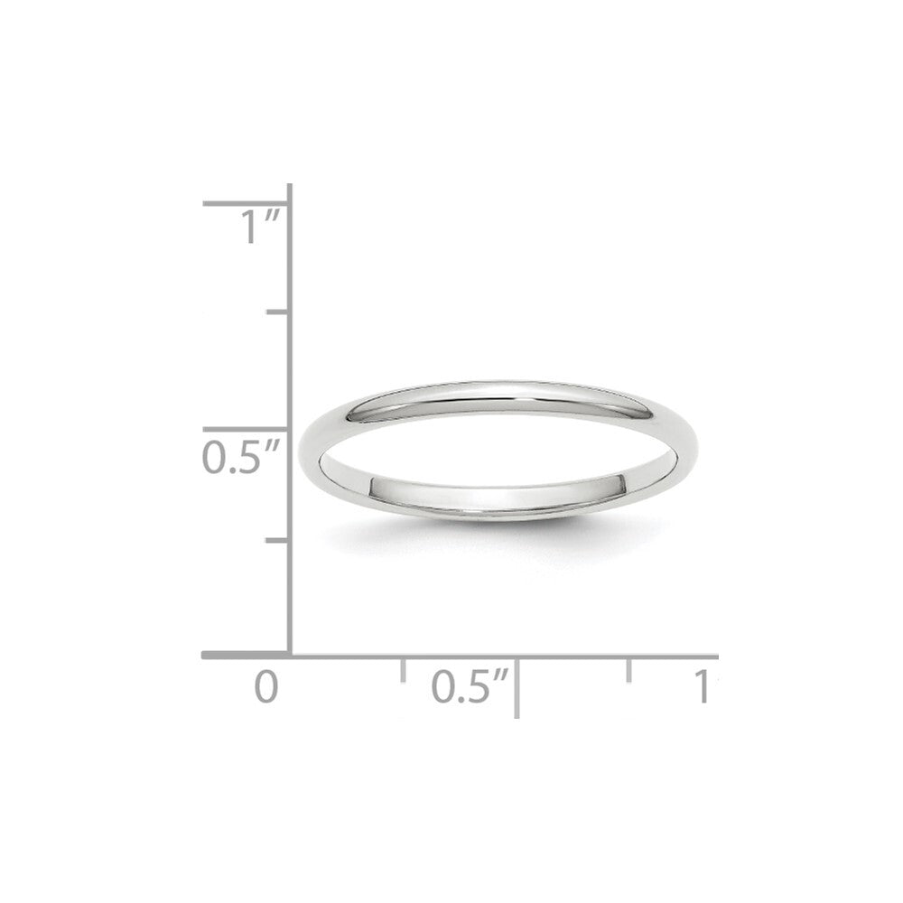 14k White Gold 2mm Half-Round Wedding Band Size 10