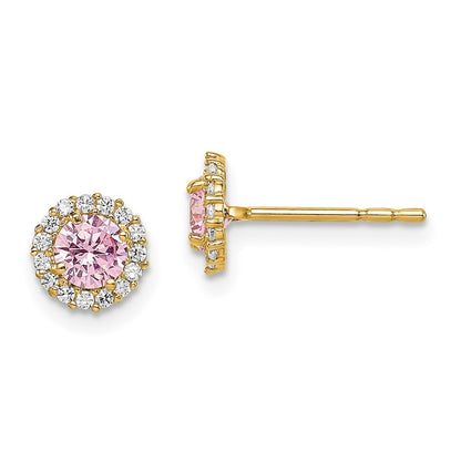 14k Yellow Gold Pink Cubic Zirconia Stud Earrings Gift for Women