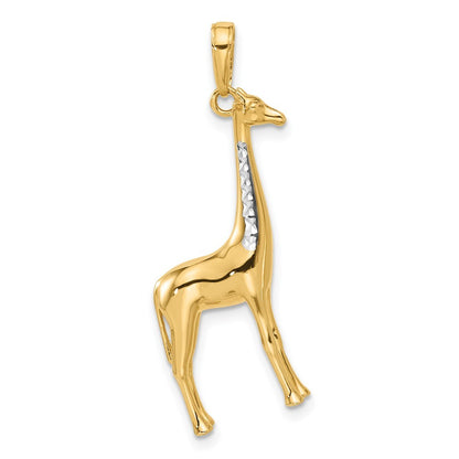 14k Yellow Gold and White Rhodium Diamond-Cut 3D Giraffe Pendant