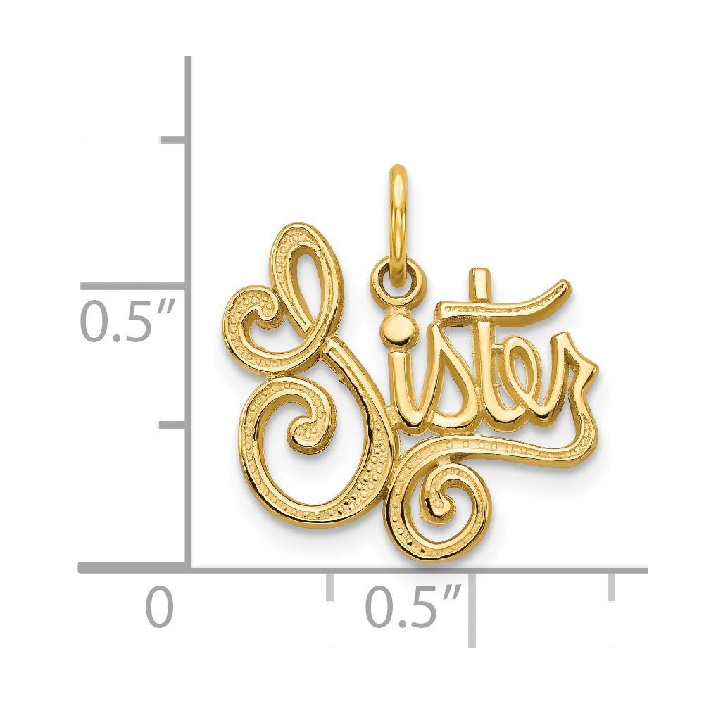 14k Yellow Gold SISTER Charm Pendant