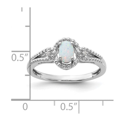 Sterling Silver Rhodium-plated Created Opal & Diamond Ring