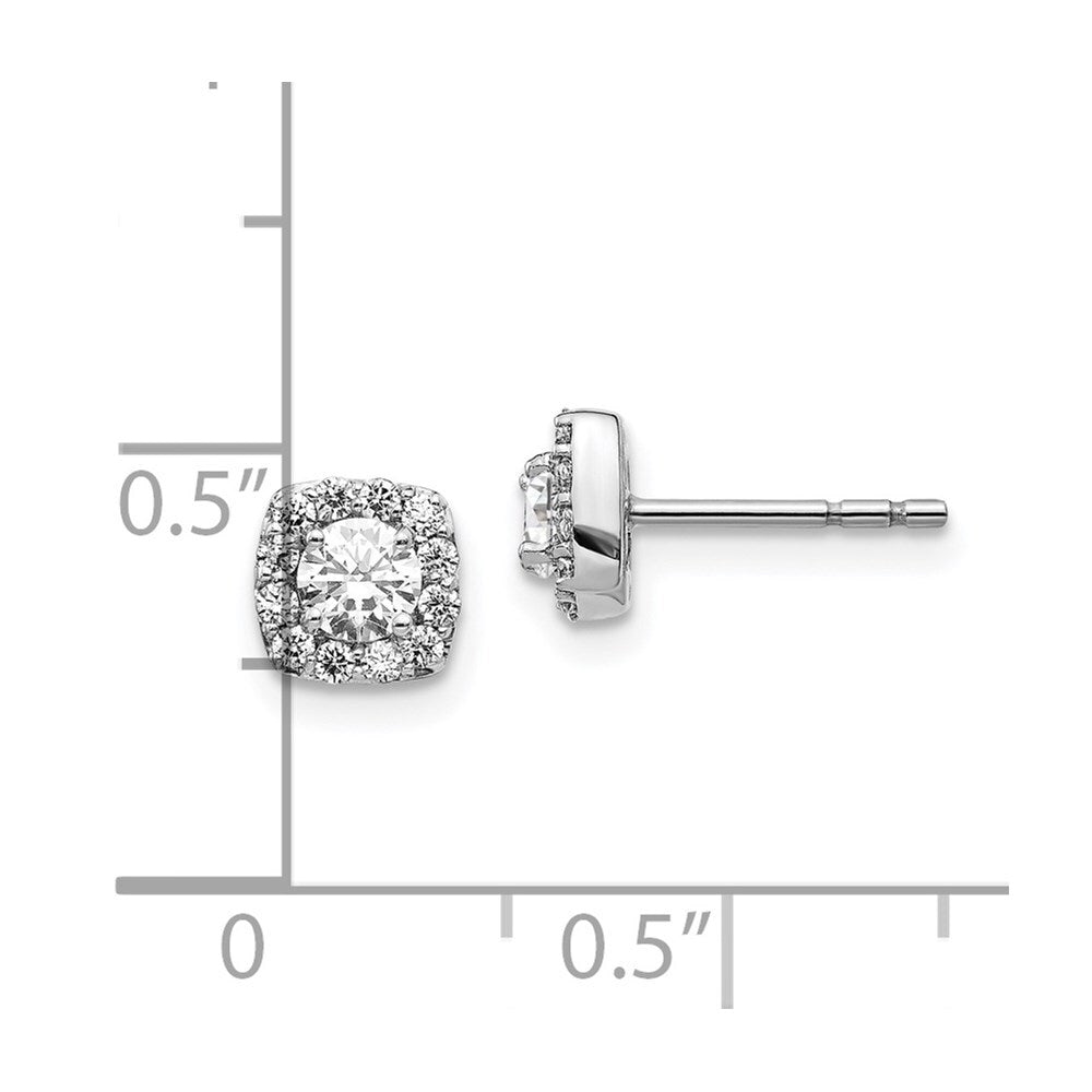 14k White Gold Square Cluster Diamond Stud Earrings