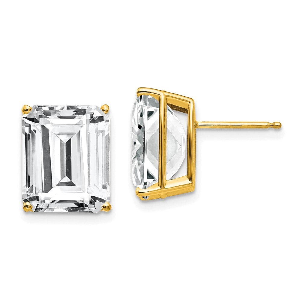 14k Yellow Gold 12x10mm Emerald Cut Cubic Zirconia Stud Earrings Gift for Women