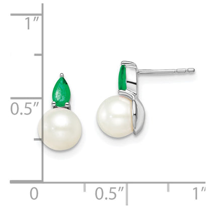 14k White Gold FWC Pearl and Emerald Stud Earrings