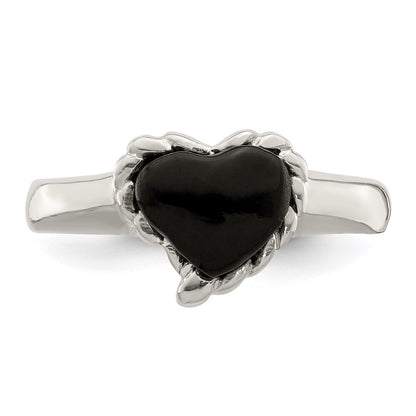 Sterling Silver Onyx Heart Ring Size 7