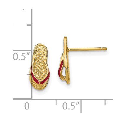 14k Yellow Gold 3D Fuschia Enamel Single Flip-Flop Stud Earrings Gift for Women