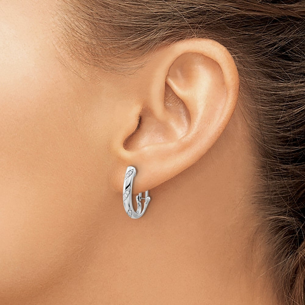 14k White Gold Diamond Omega Back Hoop Earrings