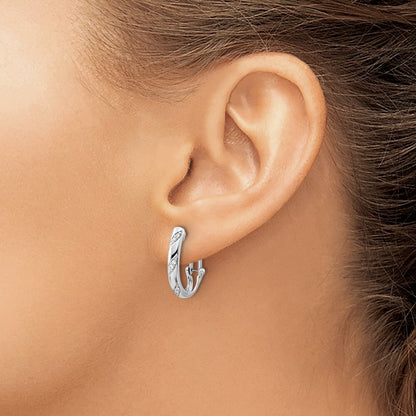 14k White Gold Diamond Omega Back Hoop Earrings