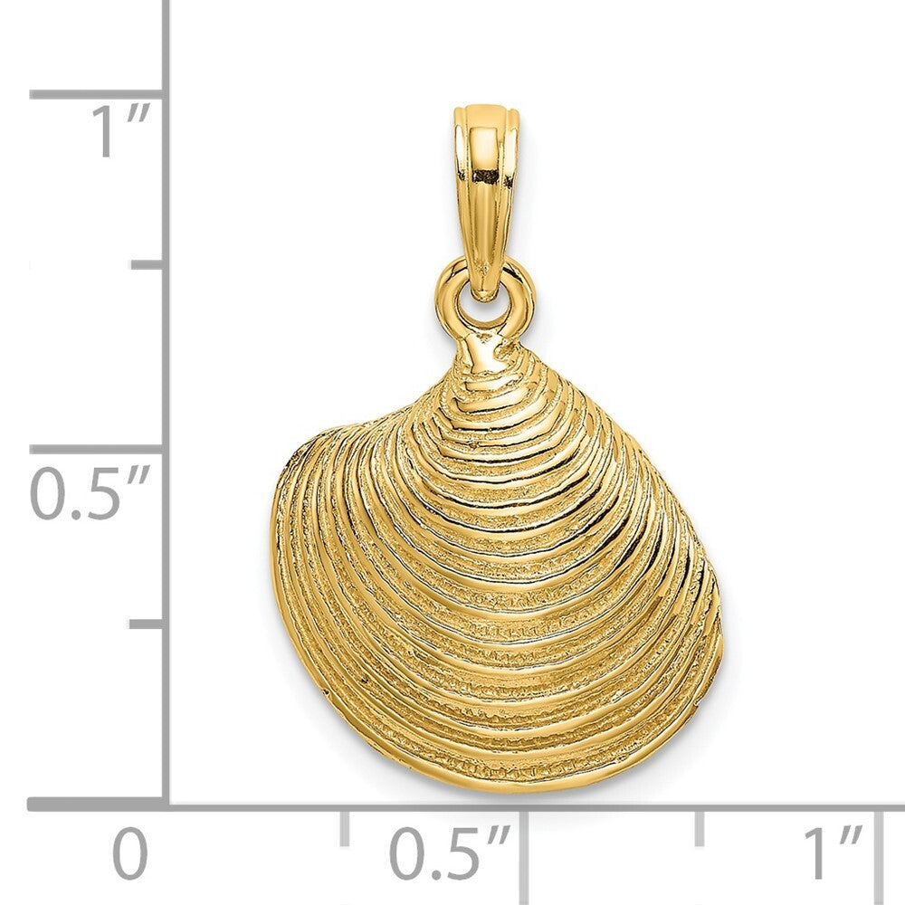 14k Yellow Gold Textured Clam Shell Charm Pendant for Women