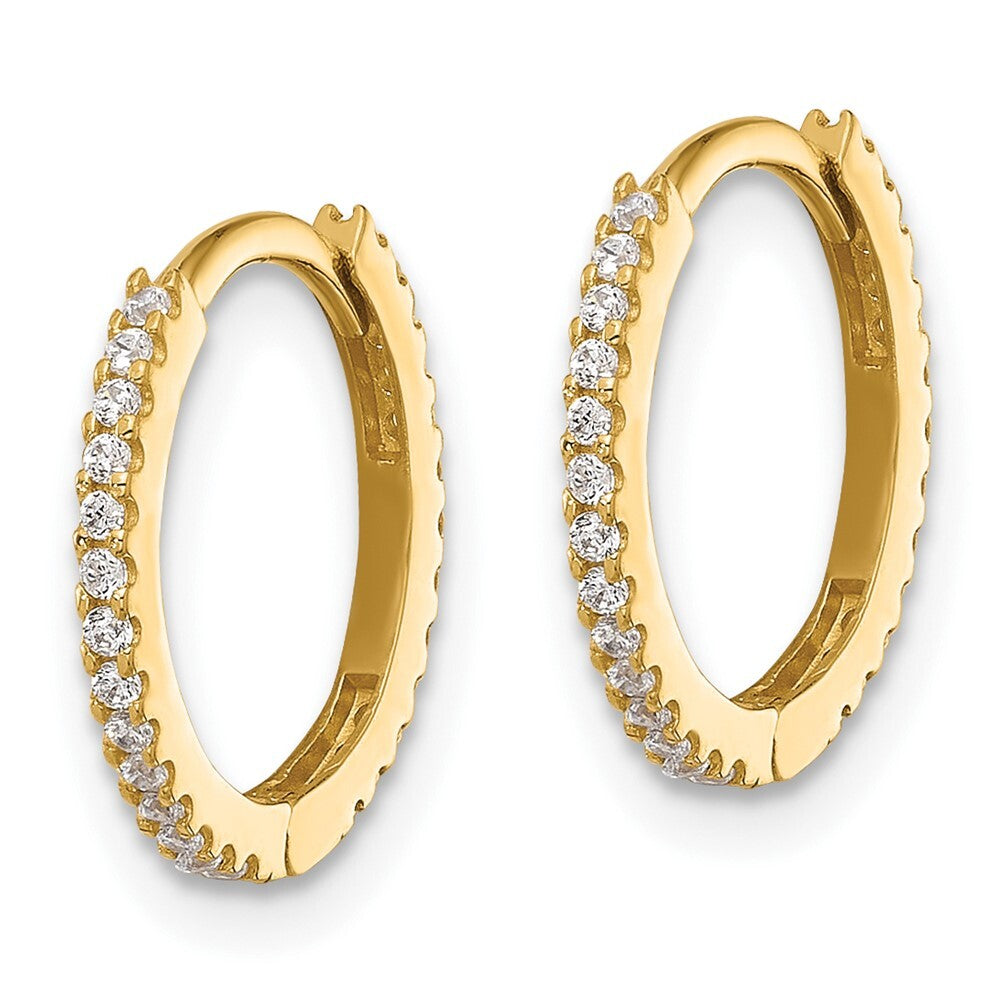 14k Yellow Gold Polished Cubic Zirconia 1.25mm Hinged Huggie Hoop Earrings