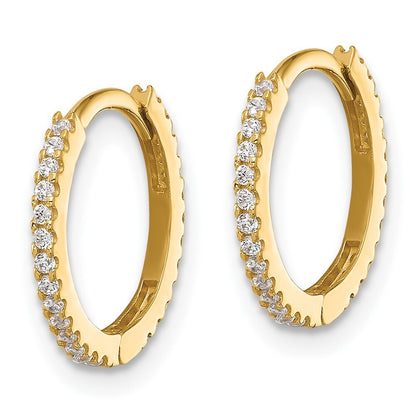 14k Yellow Gold Polished Cubic Zirconia 1.25mm Hinged Huggie Hoop Earrings