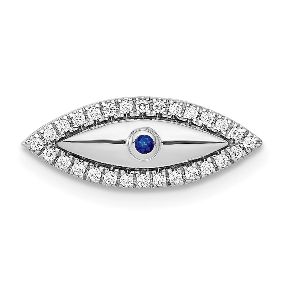 14k White Gold Diamond and Sapphire Evil Eye Chain Slide Pendant for Women