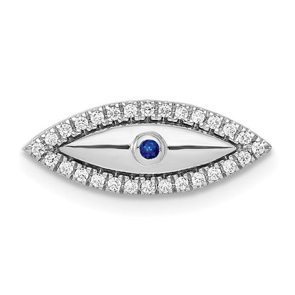 14k White Gold Diamond and Sapphire Evil Eye Chain Slide Pendant for Women