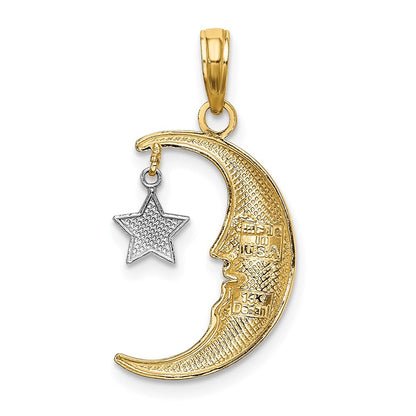 14k Two-tone Gold Half Moon Star Moveable Charm Pendant for Women