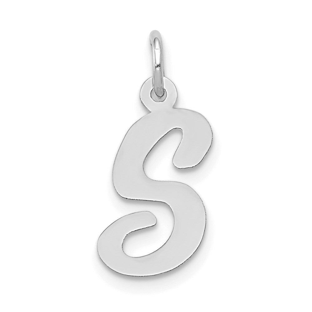 14k White Gold Medium Script Letter S Initial Charm Pendant for Women