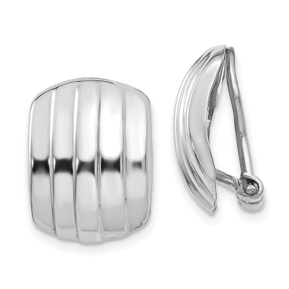 14k White Gold Polished Ribbed Non-pierced Omega Back Stud Earrings