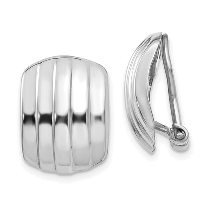 14k White Gold Polished Ribbed Non-pierced Omega Back Stud Earrings