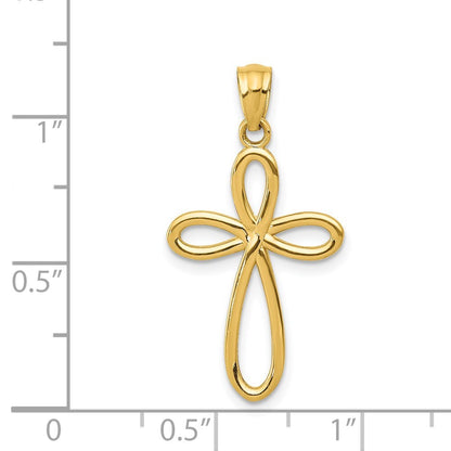 14k Yellow Gold Ribbon Cross Pendant for Women