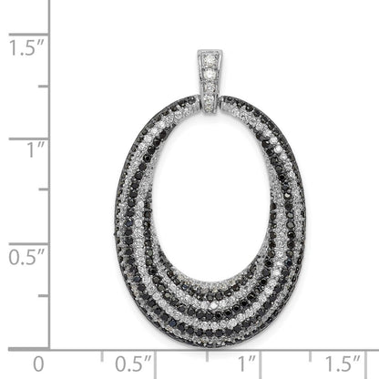 Sterling Silver Black and White Cubic Zirconia Open Oval Fancy Pendant