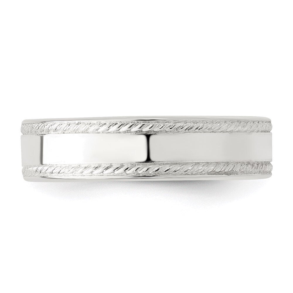 Sterling Silver 5mm Flat with Rope Edge Size 8 Band
