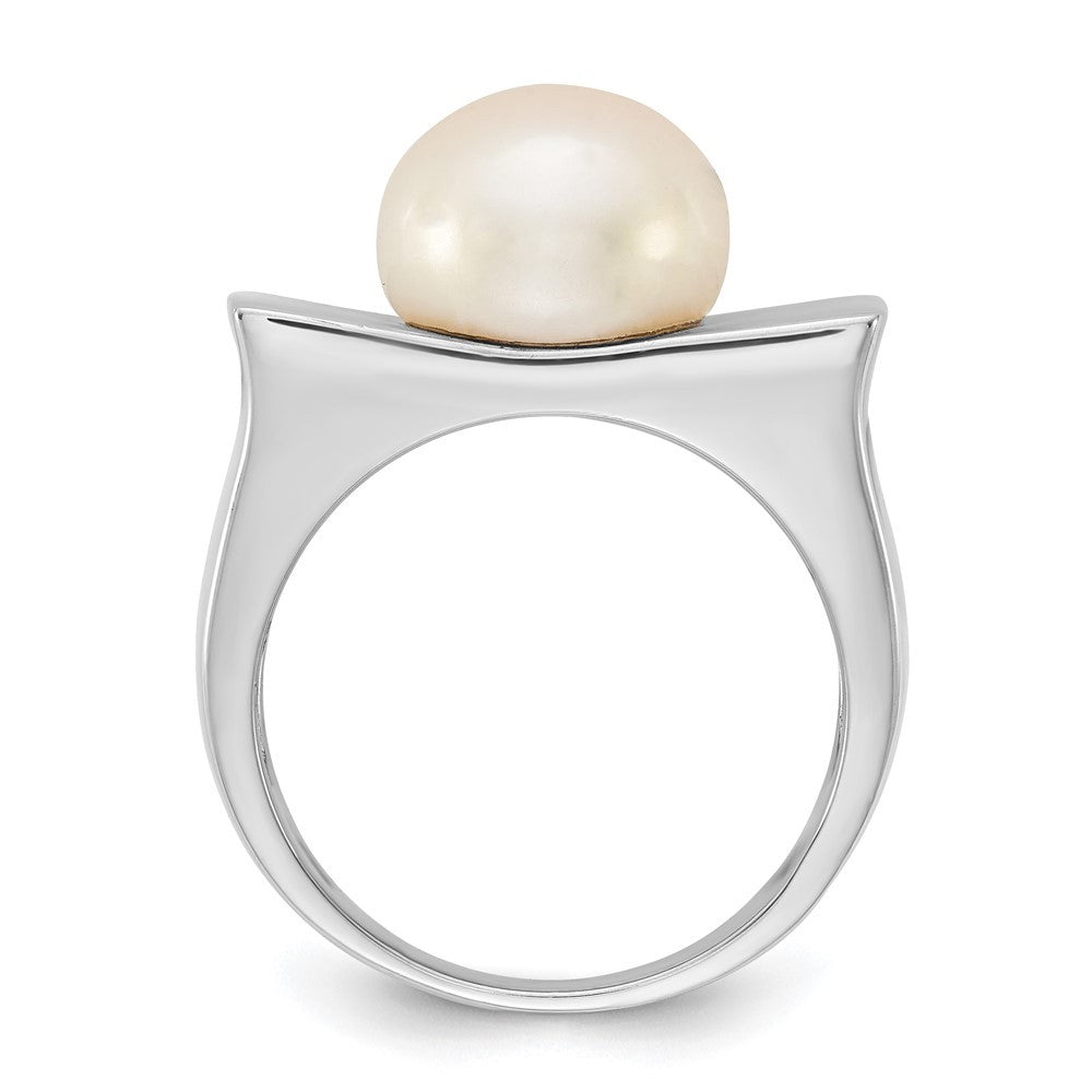 Sterling Silver 10-11mm Button Freshwater Cultured Pearl Square Top Ring Sz 6