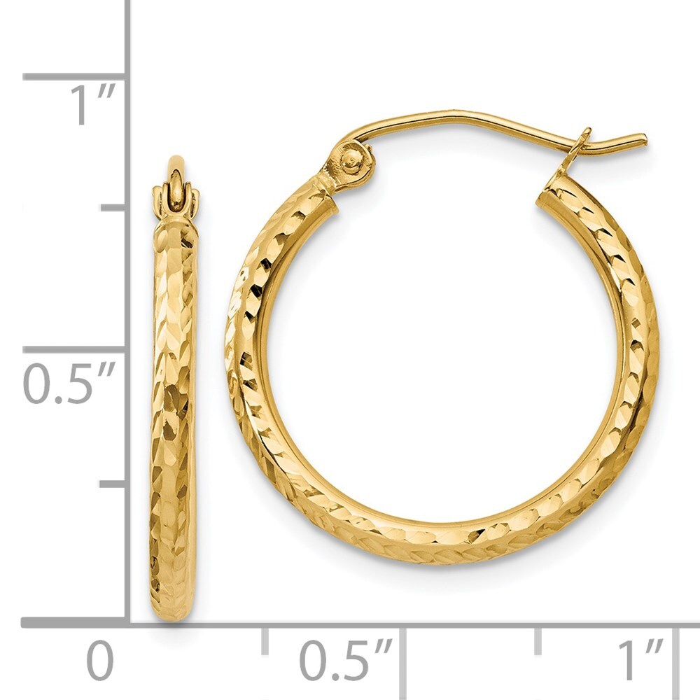 14k Yellow Gold Diamond-cut 2mm Round Tube Hoop Earrings Gift for Women