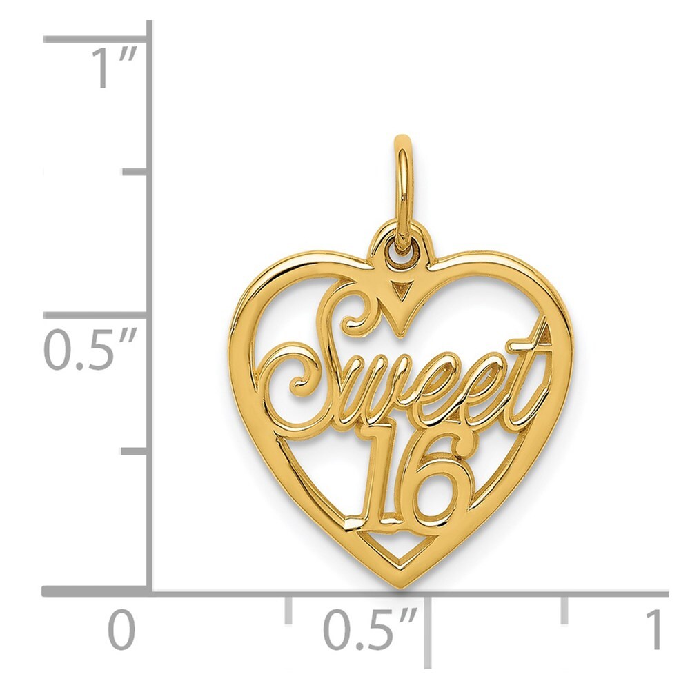 14k Yellow Gold SWEET 16 Charm Pendant for Women