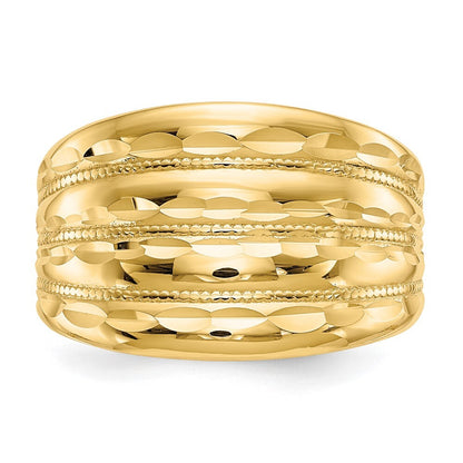 14K Yellow Gold Gold Polished Diamond-cut Four Ridge Fashion Dome Ring