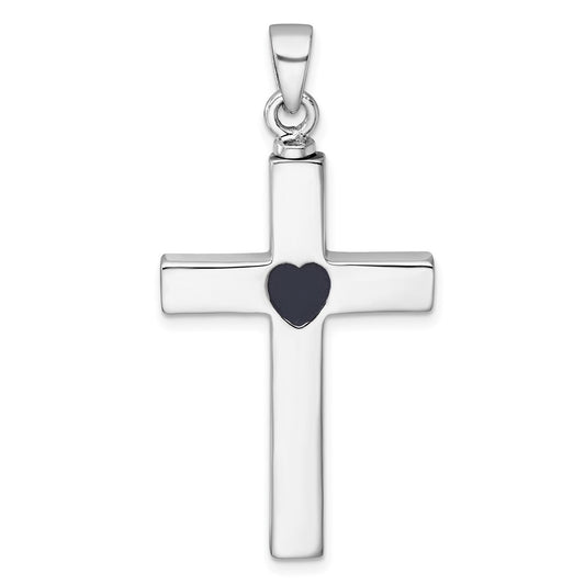 Sterling Silver Polished Latin Cross with Enameled Heart Ash Holder Pendant
