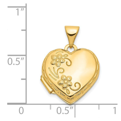 14k Yellow Gold 15mm Floral Heart Locket Pendant for Women