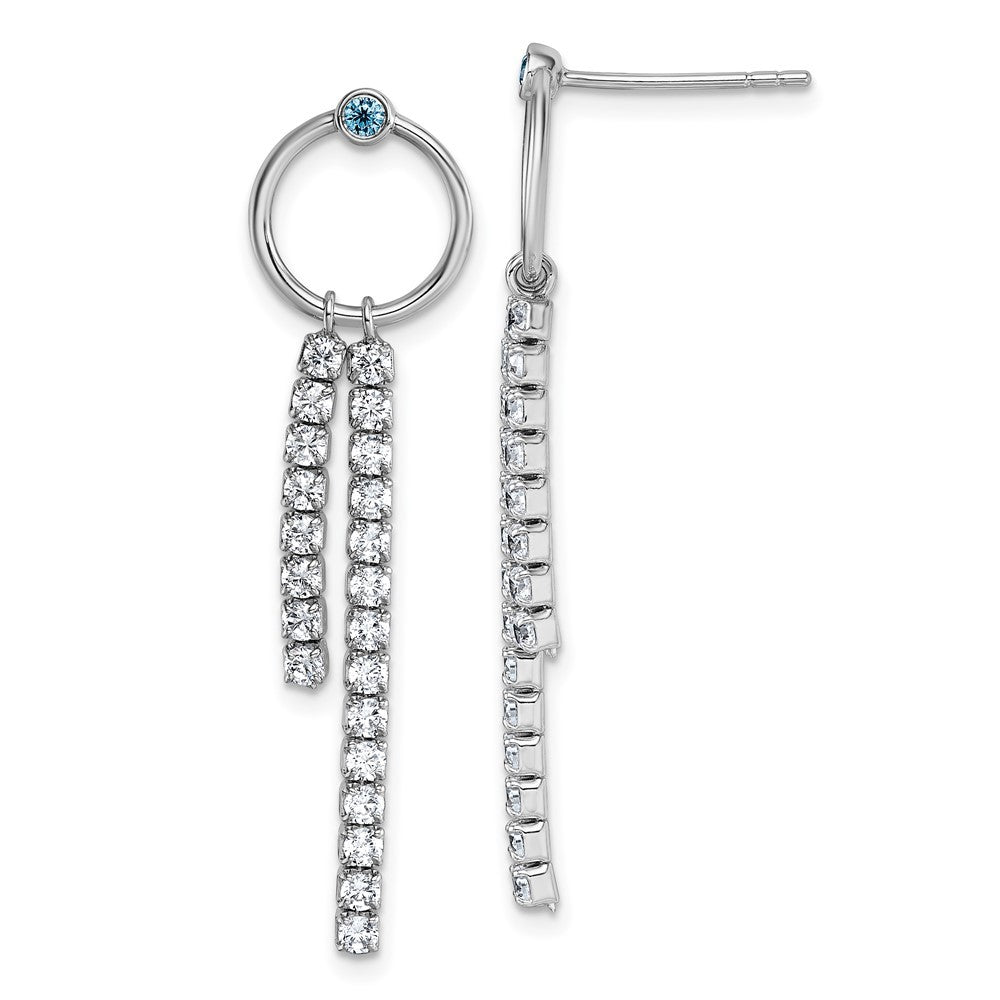 Sterling Silver Blue and CZ Circle with 2 Drops Dangle Earrings