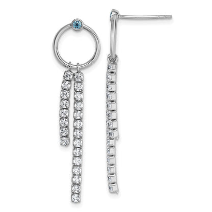 Sterling Silver Blue and CZ Circle with 2 Drops Dangle Earrings