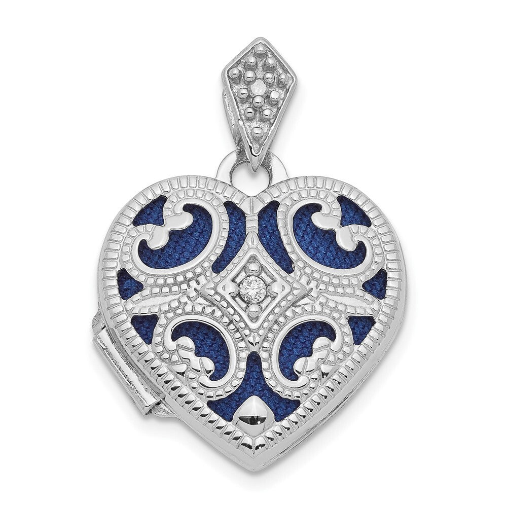 14k White Gold Diamond Vintage 15mm Heart Locket Pendant for Women