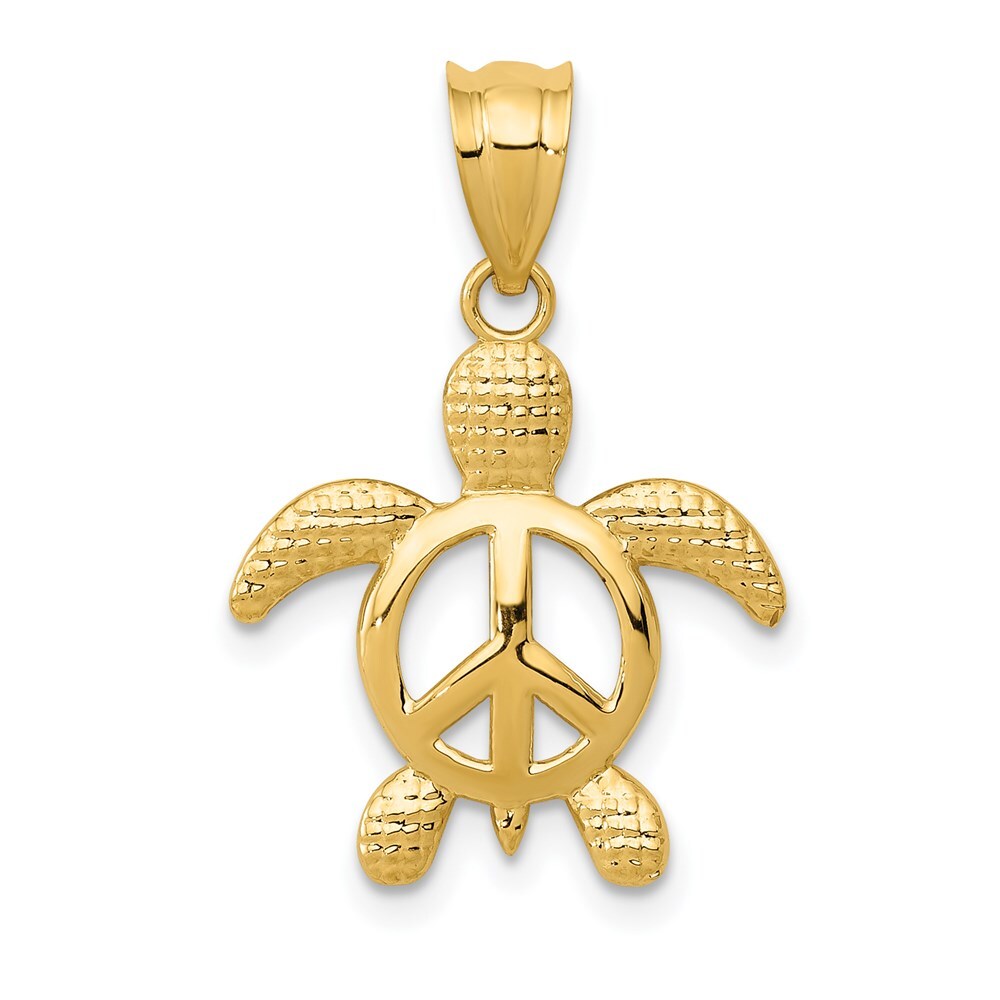 14k Yellow Gold Peace Turtle Pendant for Women