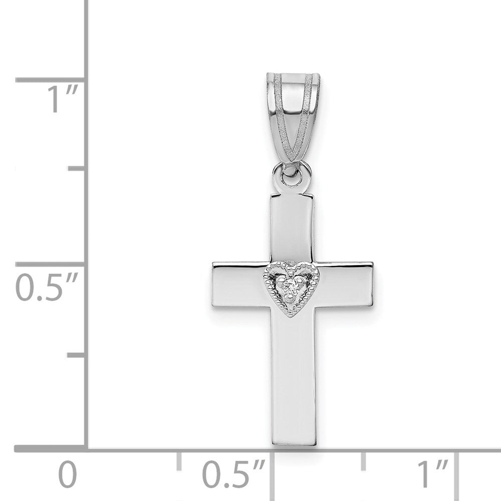 14k White Gold .01ct Diamond Heart Cross Pendant for Women