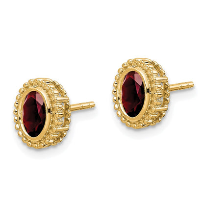 14k Yellow Gold Oval Garnet Stud Earrings Gift for Women