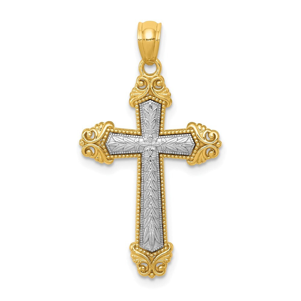 14k Two-tone Gold Polished Cross Pendant for Women