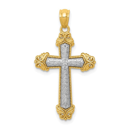 14k Two-tone Gold Polished Cross Pendant for Women