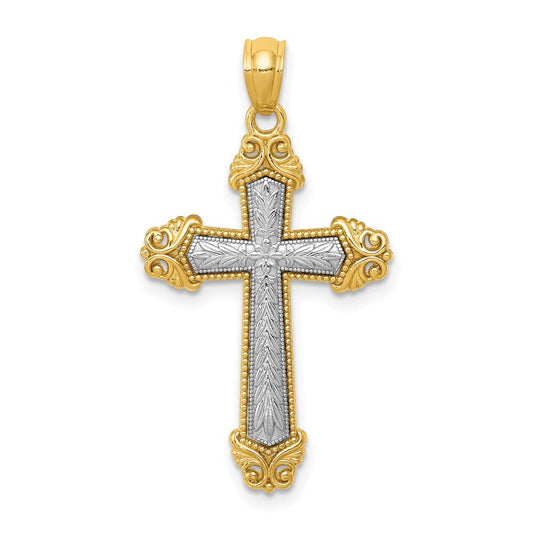 14k Two-tone Gold Polished Cross Pendant for Women