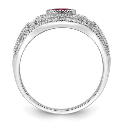 Sterling Silver Rhodium-plated Polished Red & White CZ Ring Size 7