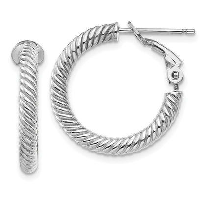 14k White Gold Twisted Round Hoop Earrings Gift for Women