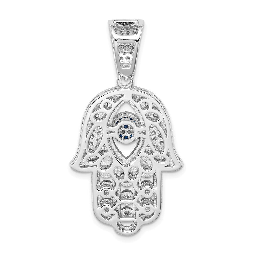 Sterling Silver Rhodium-plated Created Spinel & Cubic Zirconia Hamsa Pendant