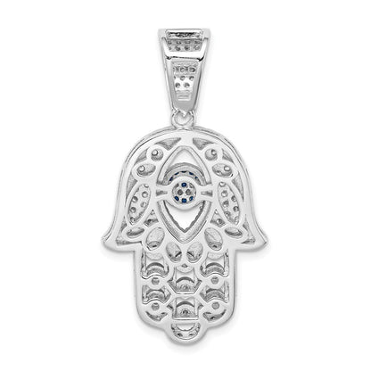 Sterling Silver Rhodium-plated Created Spinel & Cubic Zirconia Hamsa Pendant