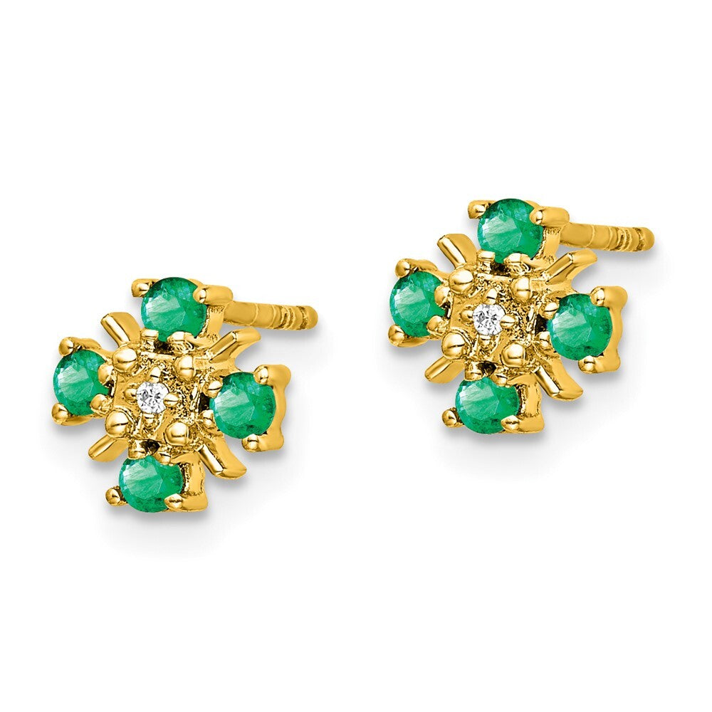 14k Yellow Gold Gold Emerald and Diamond Stud Earrings