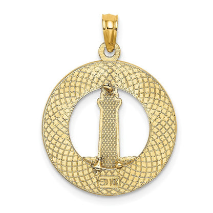 14k Yellow Gold HILTON HEAD Enamel Lighthouse Circle Charm Pendant for Women