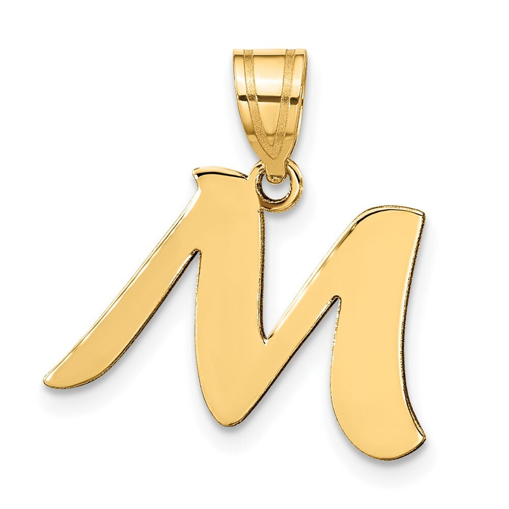 14k Yellow Gold Polished Script Letter M Initial Pendant for Women