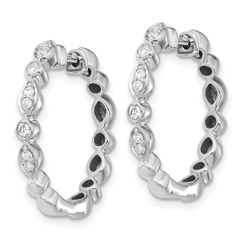14k White Gold Diamond Hinged Hoop Earrings