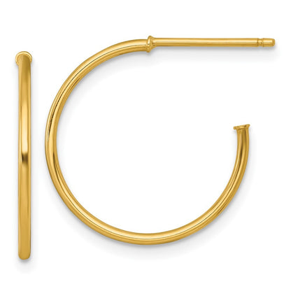 14k Yellow Gold Polished 1.2 x 20mm Solid C-Hoop Earrings Gift for Women