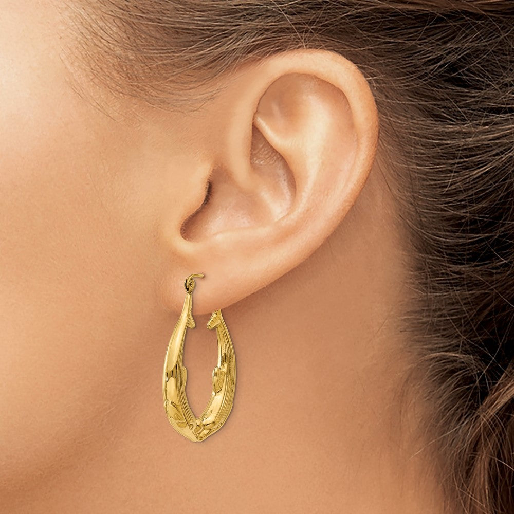 14k Yellow Gold Polished Dolphin Hoop Earrings
